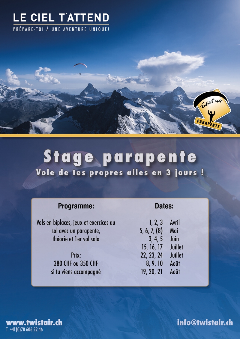 Stage découverte stage parapente découverte vercorin apprendre